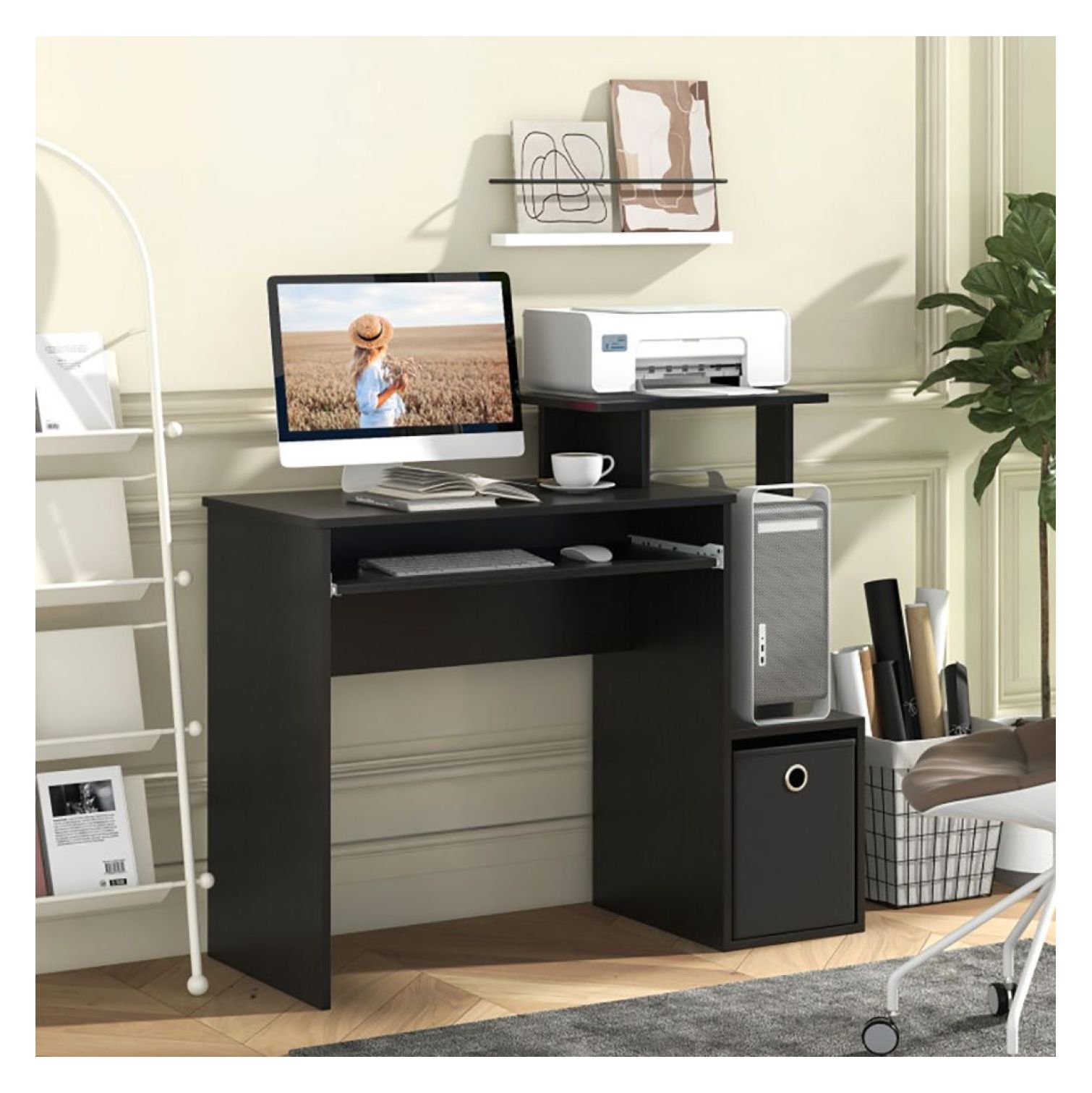 Computer Desk with Keyboard Tray, Space Saving PC Desk with Storage ...