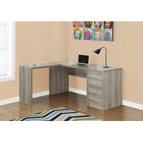 Computer Desk - L-Shaped / Corner / Partial Tempered-Glass Surface / 3 Drawers - 60"L X 55"W - Dark Taupe Wood-Look
