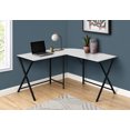 thumbnail image 1 of Computer Desk - L-Shaped / Rounded Corner / Metal Base With X-Shaped Sides - 55"L X 55"W - White / Black, 1 of 10