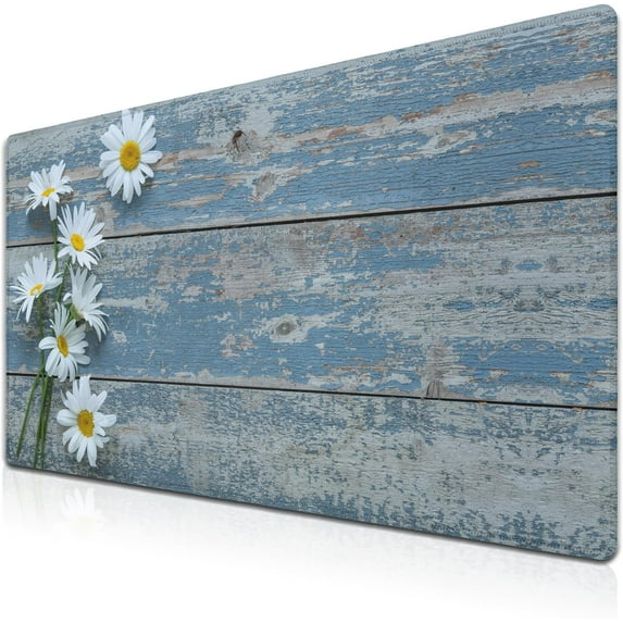 Computer Desk Mats Mouse Pads for Desk, Pc Mouse Pad Big Mousepads, Computer Desk Decorations Non-Slip Rubber Base, 35.4 X 15.7 inch for Work/Game/Office/Home Daisy Flowers on Old Wooden