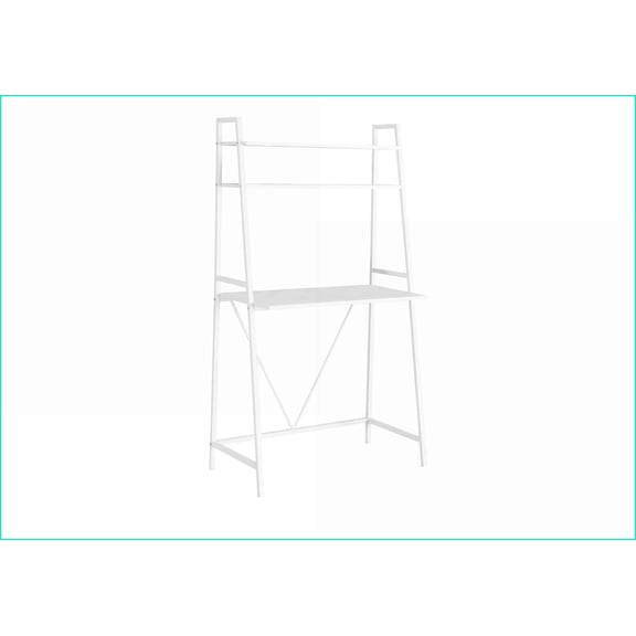 Computer Desk, Modern Leaning Home Office with Storage Shelves, White Laminate | White | MDF