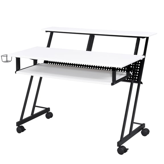 Computer Desk for Music | Provides Space for Keyboard and Gear in Office | Lightweight PVC Veneer and Steel | Comfortable and Stable Setup for Sessions