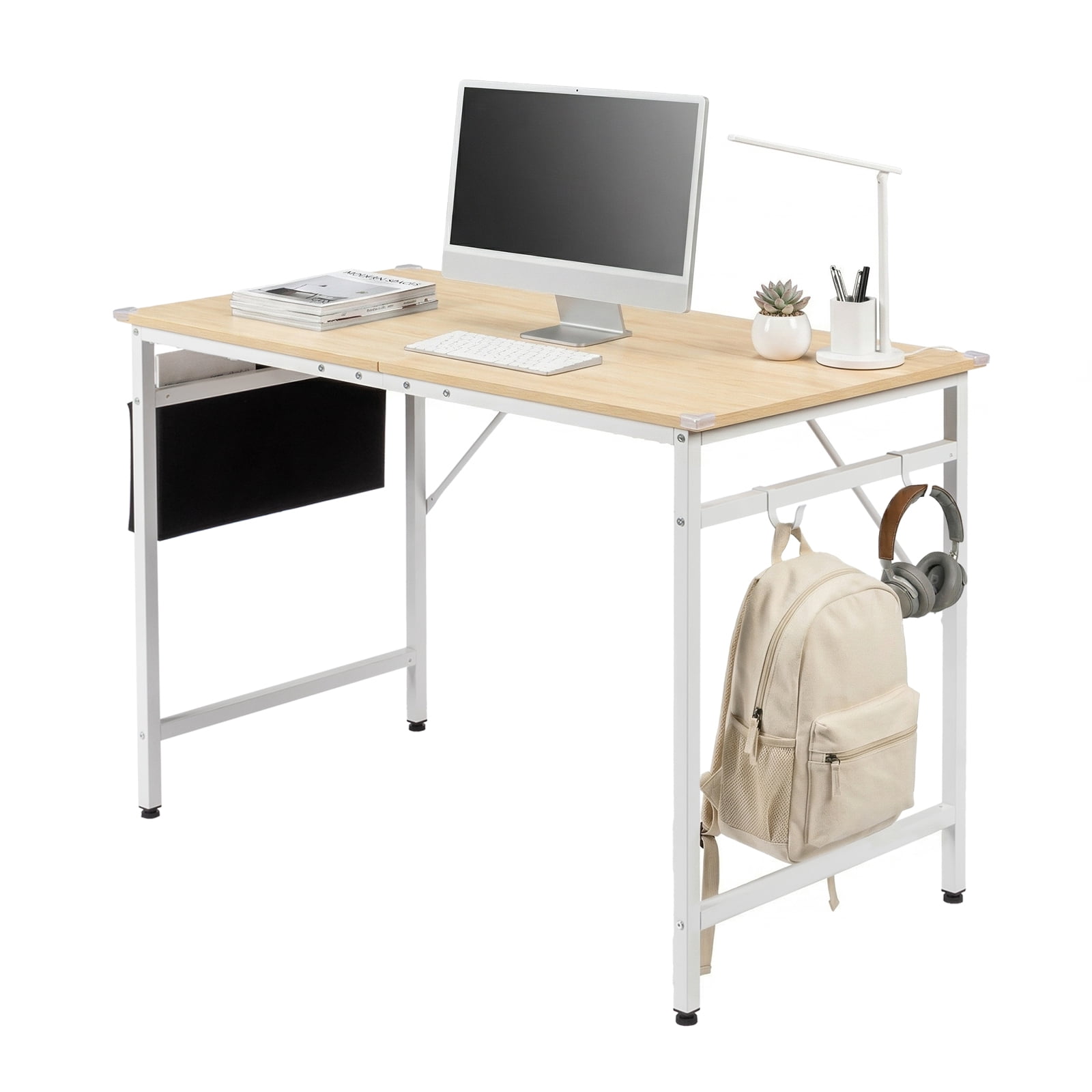 Computer Desk, Particle Board with Under-Desk Storage Shelf, Sturdy Iron Frame, Flat-Pack Design for Home Office/Gaming/Study Room