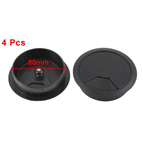 Computer Desk Plastic Grommet Wire Hole Cap 80mm Black 4 Pcs
