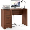 thumbnail image 1 of Computer Desk with Power Outlet and Drawers, 43" Home Office Desks, Farmhouse Writing Study Workstation for Teens, Small Computer Desk for Small Spaces (Walnut), 1 of 9