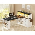 thumbnail image 1 of 61" Executive Desk, Farmhouse Home Office Desk with Drawers, Wood L Shaped Computer Desk with 4-Tier Paper Organizer, File Holder, Power Outlets, LED Light, Storage Shelves, Hooks, White, 1 of 8