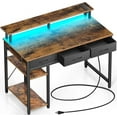 Computer Desk with Power Outlets & LED Light 39 inch Home Office Desk