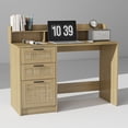 thumbnail image 1 of Computer Desk with Rattan Drawers and Hutch - 47 Inch Home Office Boho Writing Desk with Storage File Drawer & Monitor Stand, Modern Wood Computer Table, 1 of 7