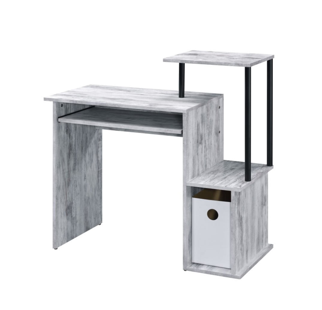 Computer Desk, Rectangular Home Office Desk with Keyboard Tray, Storage Compartment & Shelf, Modern Writing Workstation, Antique White & Black