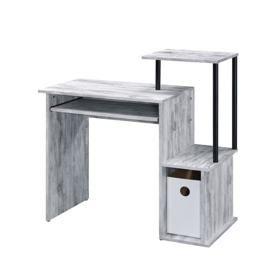 Computer Desk, Rectangular Home Office Desk with Keyboard Tray, Storage Compartment & Shelf, Modern Writing Workstation, Antique White & Black