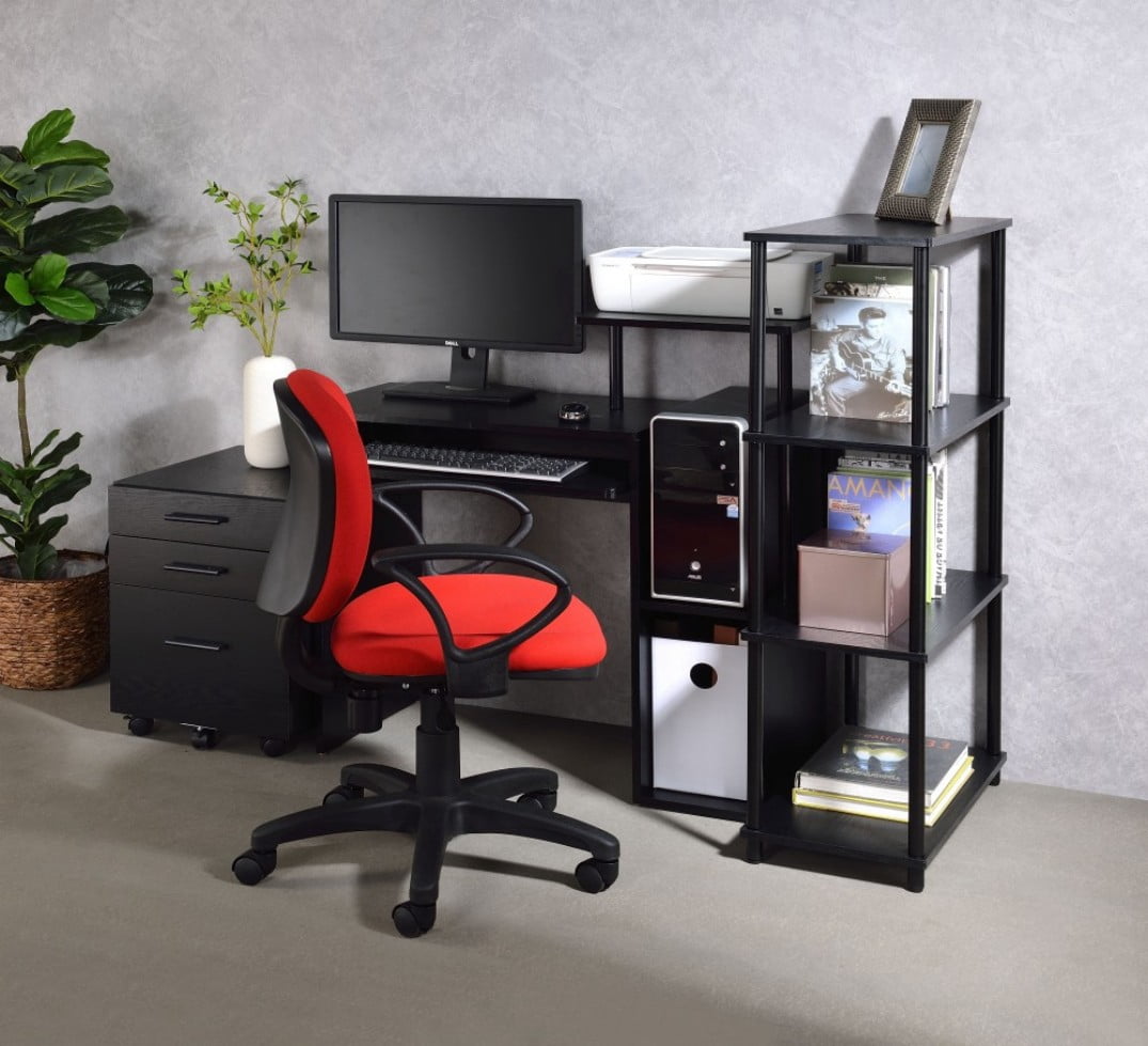 Computer Desk, Rectangular Home Office Desk with Keyboard Tray, Storage Compartment & Shelf, Modern Writing Workstation, Black