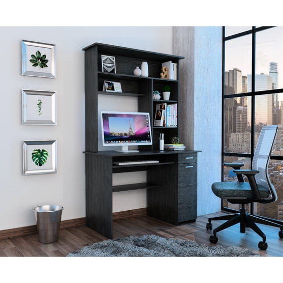 Computer Desk | Retractable Tray and Drawer for Office Use | Particle Board Build | Solves Office Space Shortage