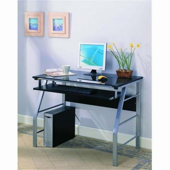 Computer Desk Silver - Clear Glass Finish