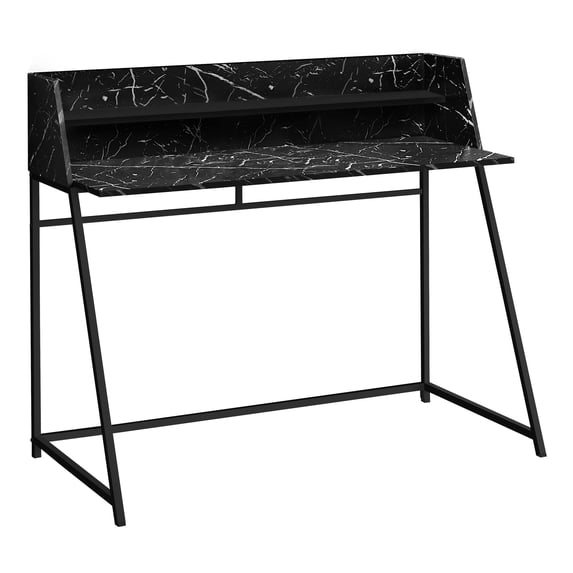 Contemporary Home Living 47.25" Black and White Marble Look Rectangular Computer Desk with Hutch