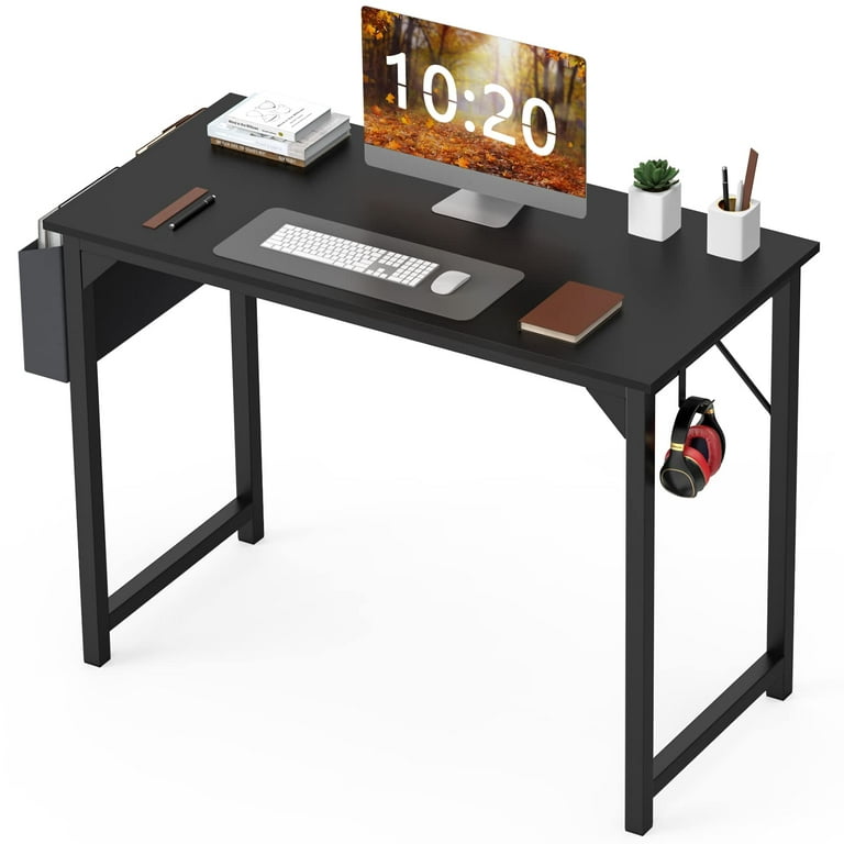 Modern Writing Desk - 40 inch Office Table with Storage and Hooks, Wood Computer Desk for Bedroom, Small Home Office, PC Table Desk, Rust Brown