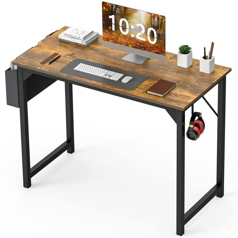 Computer Desk Small Office Desk 40 Inch Writing Desks Small Space Desk  Study Table Modern Simple Style Work Table with Storage Bag Headphone Hook  Wooden Tabletop Metal Frame for Home, Bedroom 