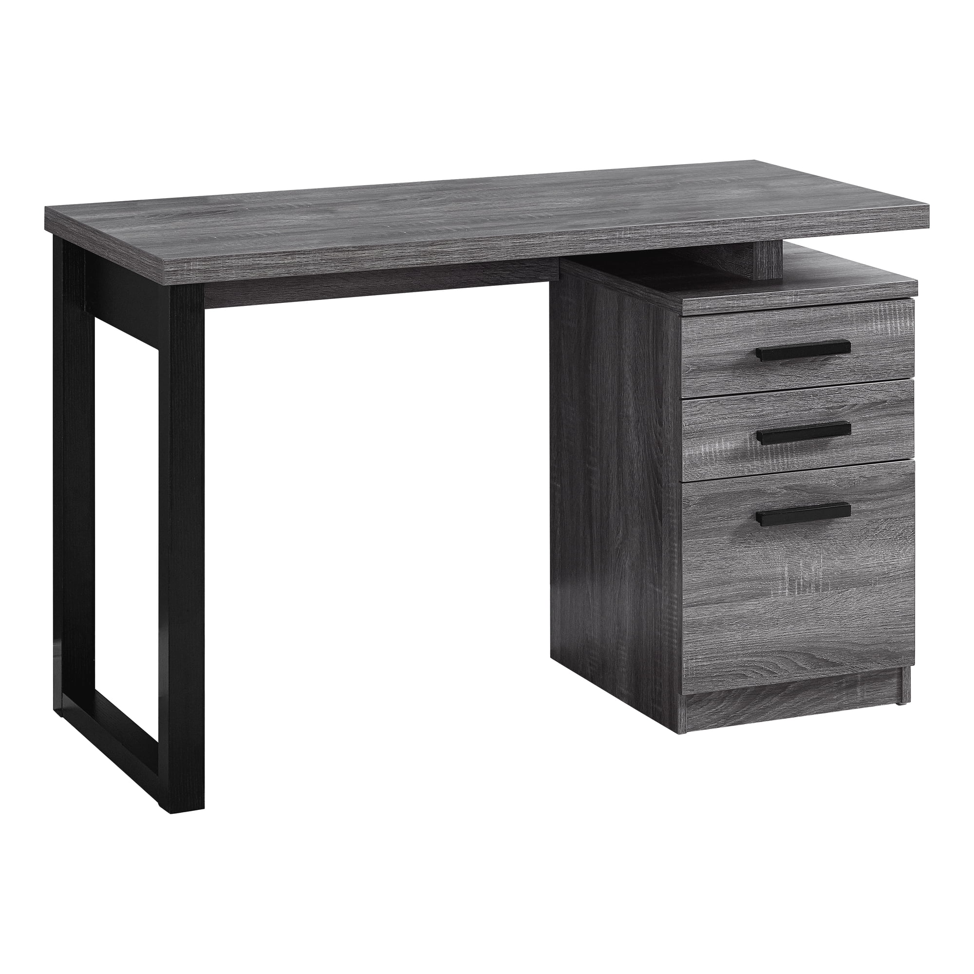 Modern Gray and Black Home Office Desk with 3 Storage Drawers