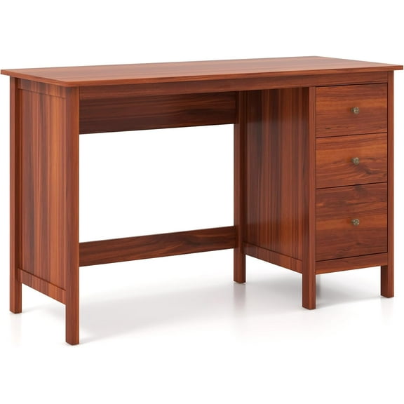 Computer Desk with Storage Drawers Wood Student Table for Bedroom, Work & Study Table for Adults, Compact Writing Desk for Home Office, Small Spaces (Brown)