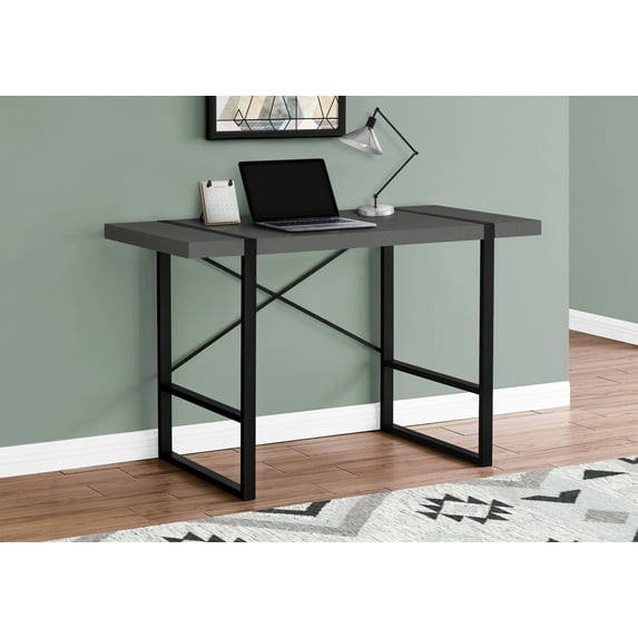 Computer Desk - Thick-Panel Desktop / Inset Metal Legs - 48"L - Modern Grey / Black