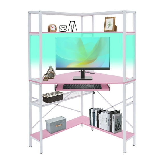 Corner Desk, Corner Computer Desk with Power Outlets, Corner Computer Desk X-shaped Fences For Offices, Home Office Areas, Student Dormitories