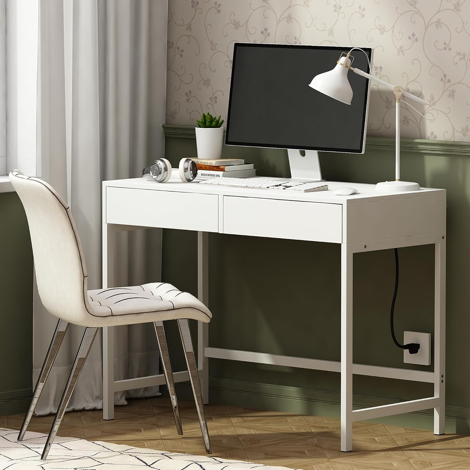Computer Desk with USB Charging Ports and Power Outlets Modern Simple