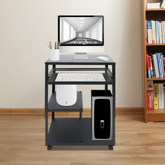 Computer Desk W/ Keyboard Tray 360 Swivel Wheels 4 Tiers Height Adjustable