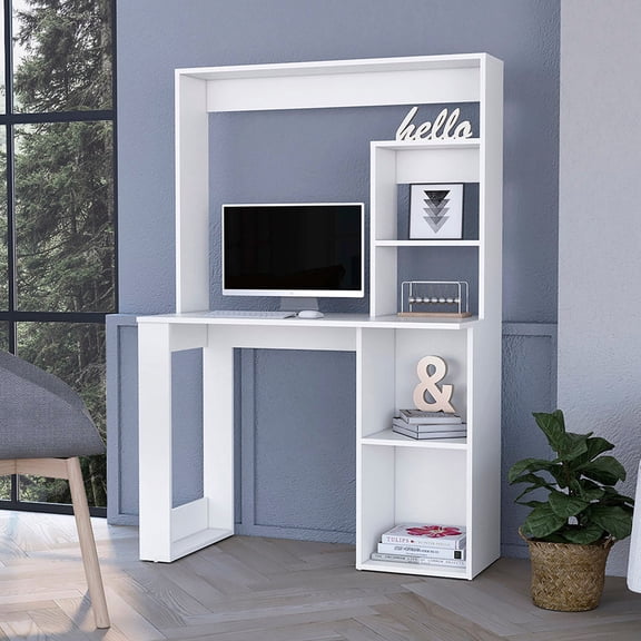 Computer Desk With White And Storage Shelves - Optimize Your Workspace Design Spacious In Hue