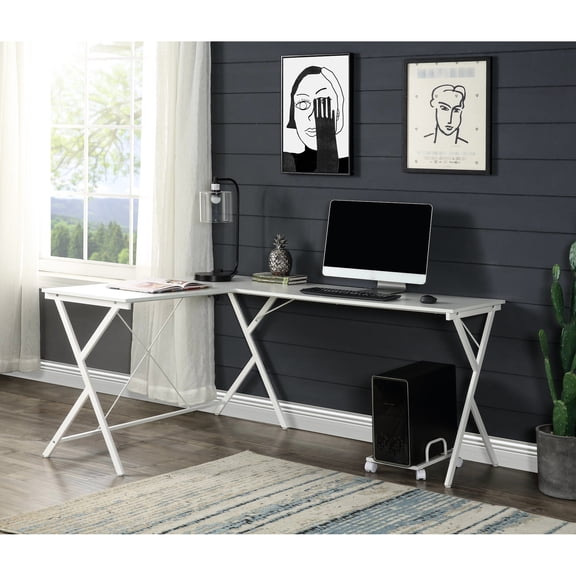 Computer Desk | Saves Space with L-Shape Layout | Durable Metal & Wood Build | Convenient CPU Holder for Organization