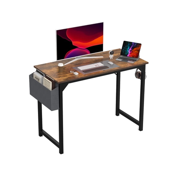 Computer Desk Writing Study Office Gaming Table Modern Simple Style Compact with Side Bag Headphone Hook Easy Assembly,40IN RUST