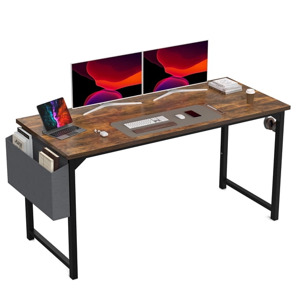 Computer Desk Writing Study Office Gaming Table Modern Simple Style Compact with Side Bag Headphone Hook Easy Assembly,63IN RUST