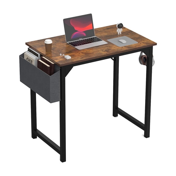Computer Desk Writing Study Office Gaming Table Modern Simple Style Compact with Side Bag Headphone Hook Easy Assembly,31IN RUST