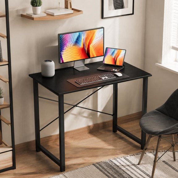 Computer Desk, X-shaped reinforced structure, suitable for home office, bedroom, modern study writing table