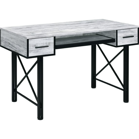 Computer Desk with 2 Drawers and Keyboard Tray Gray and Black - Saltoro Sherpi