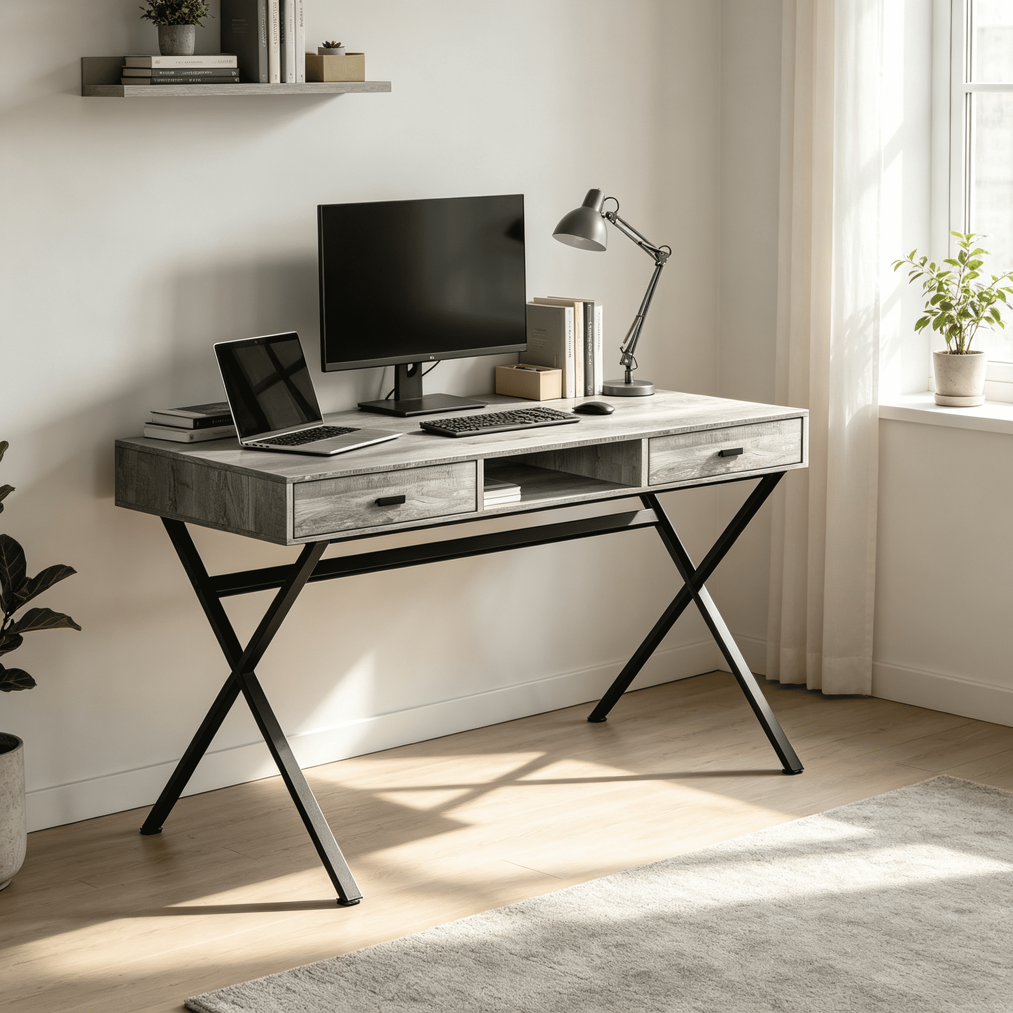 Computer Desk with 2 Storage Drawers and Open Shelf, 47 in Home Office ...