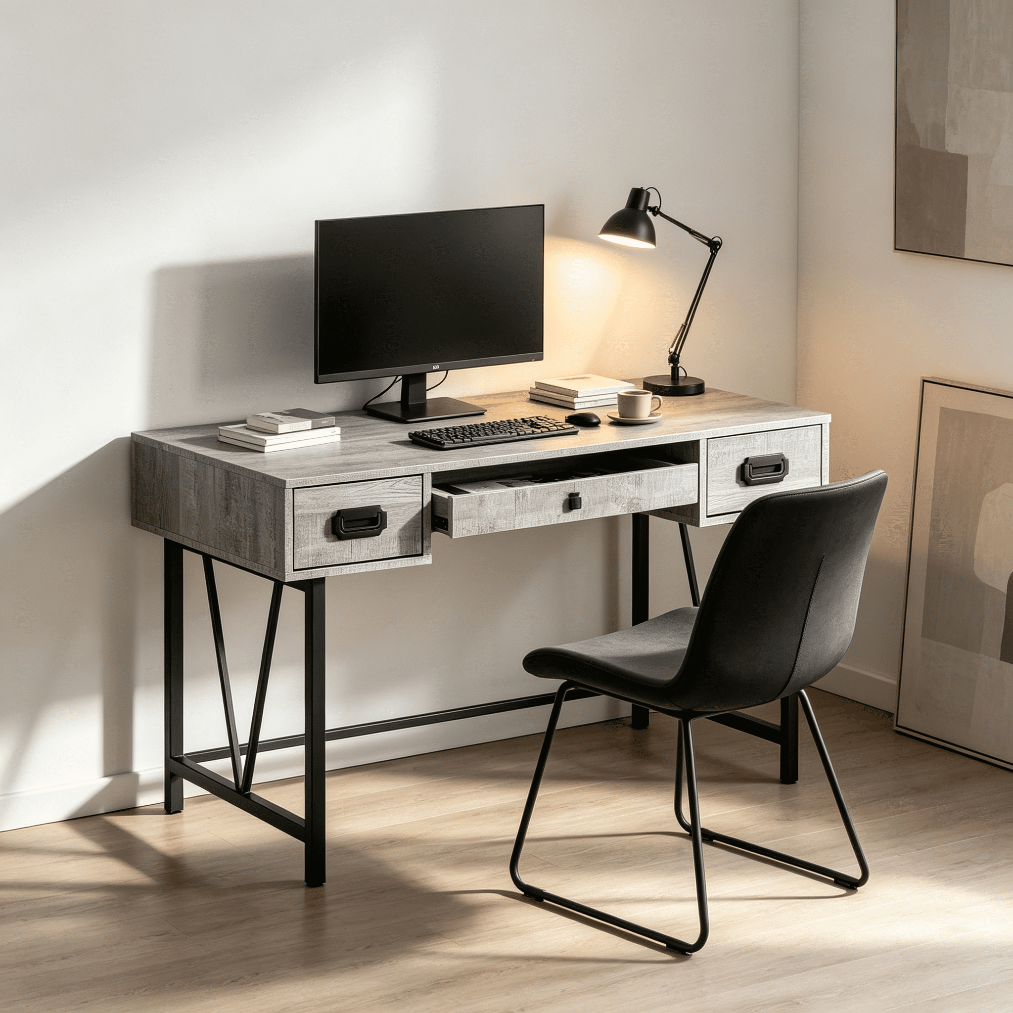 Computer Desk with 3 Storage Drawers, 47 in Home Office Work Table ...