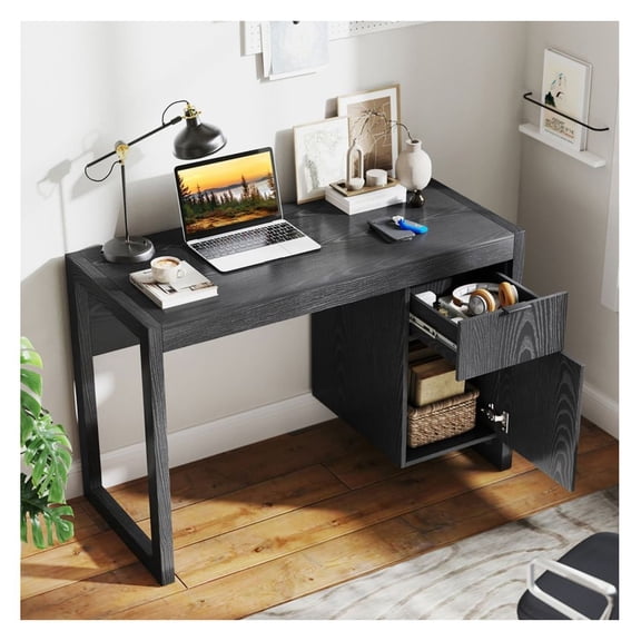 Computer Desk with Cabinet & Drawer, Modern Writing Workstation