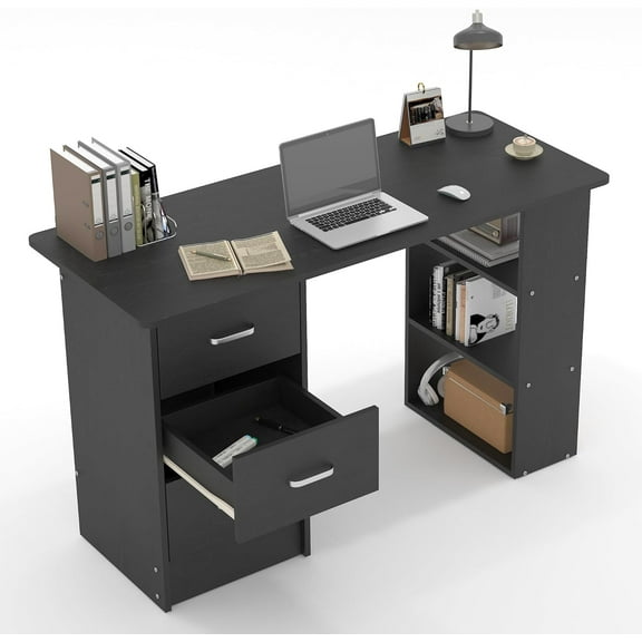 Computer Desk with Drawers,Standing Desk with Storage Racks,Writing Desk for Home Office or Bedroom(Black)