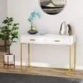 thumbnail image 1 of Computer Desk with Drawers, White and Gold Writing Desk with 2 Drawers, Simple and Modern (White, Gold), 1 of 6