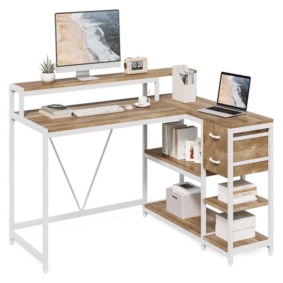 Computer Desk with File Drawer, Study Desk for Home Office, Industrial Writing Desk with Storage, Teaching Table with Adjustable Foot Pads