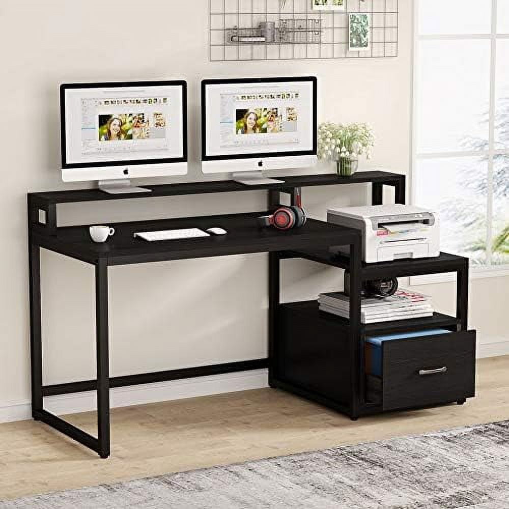 Computer Desk with File Drawer and Shelves 60 inch Vintage Large Home ...