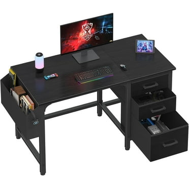 Computer Desk with File Drawers Cabinet, 47 Inch Home Office Desks with Filing Cabinet for Small Space, Gaming Study Writing Table PC Desks, Black