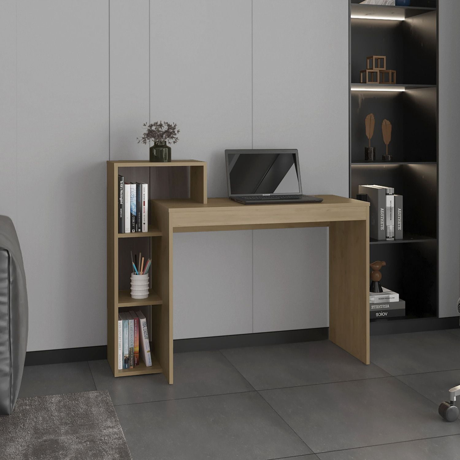 Computer Desk with Four Shelves, 43.3 in Wide Writing Desk for Home Office, Study, and Gaming, Freestanding Rectangular Workstation
