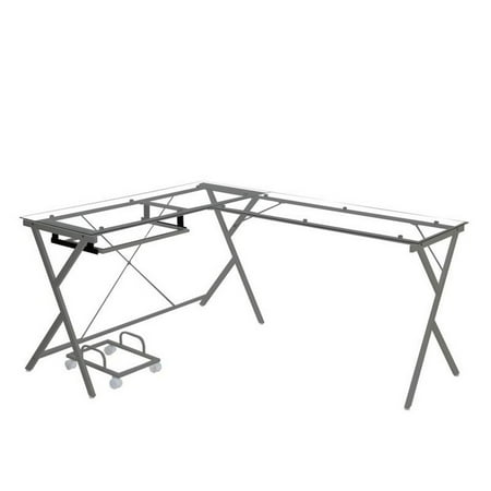 Computer Desk with Glass Top and CPU Holder Clear - Saltoro Sherpi