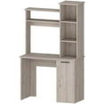 thumbnail image 1 of Computer Desk with Hutch, Door and 3-Tier Storage Shelves, Light Gray, 1 of 7