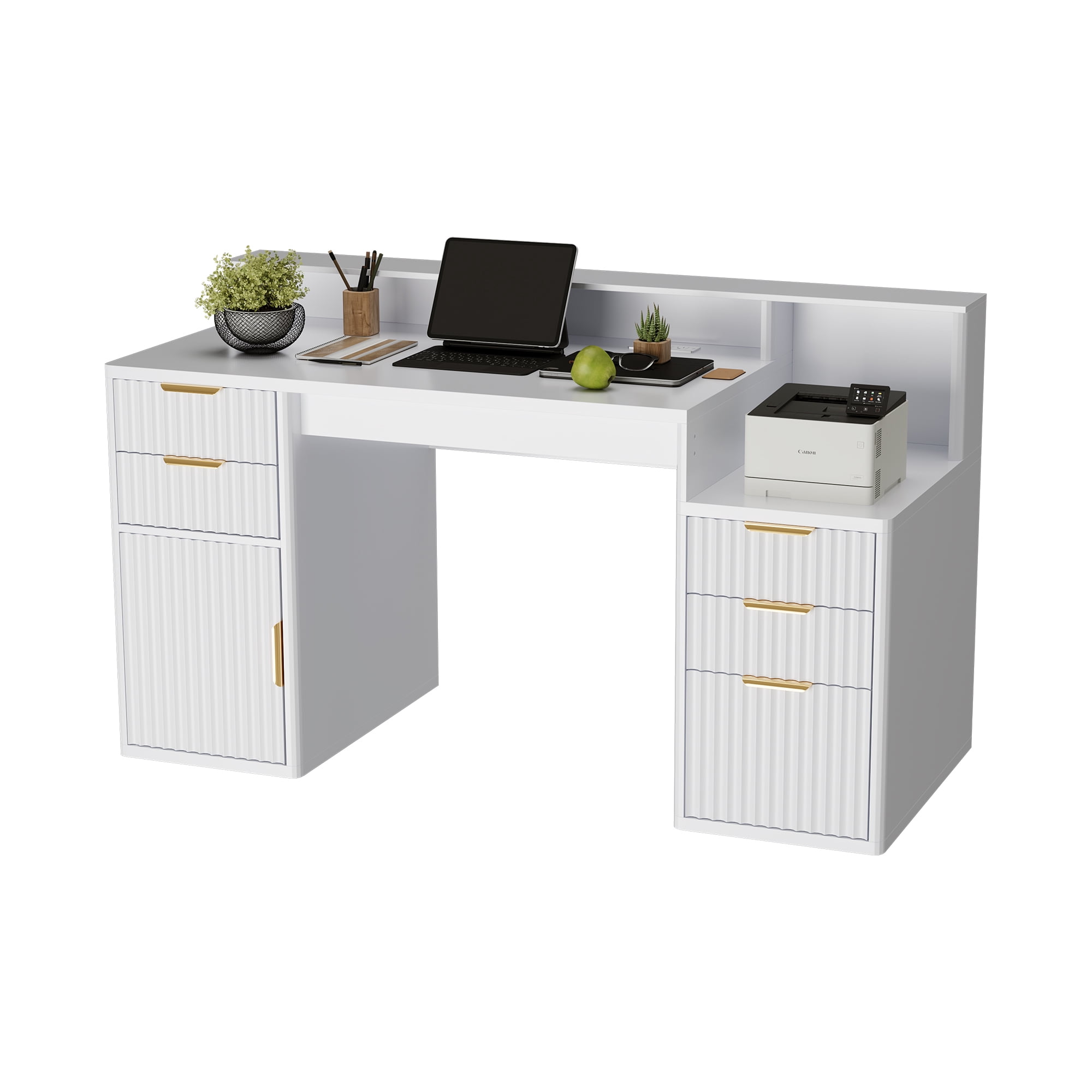 Computer Desk with Hutch and Printer Stand,Home Office Desks with 4 ...