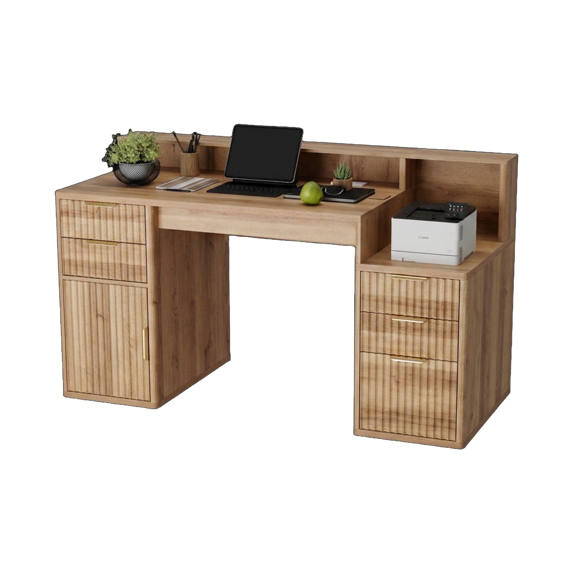 Computer Desk with Hutch and Printer Stand,Home Office Desks with 4 ...