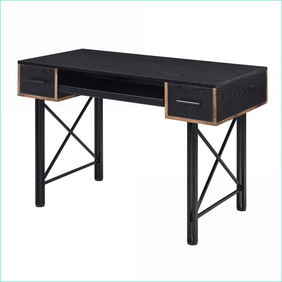 Computer Desk with Keyboard Tray & 4 Drawers, Modern | Black | Wood & Metal
