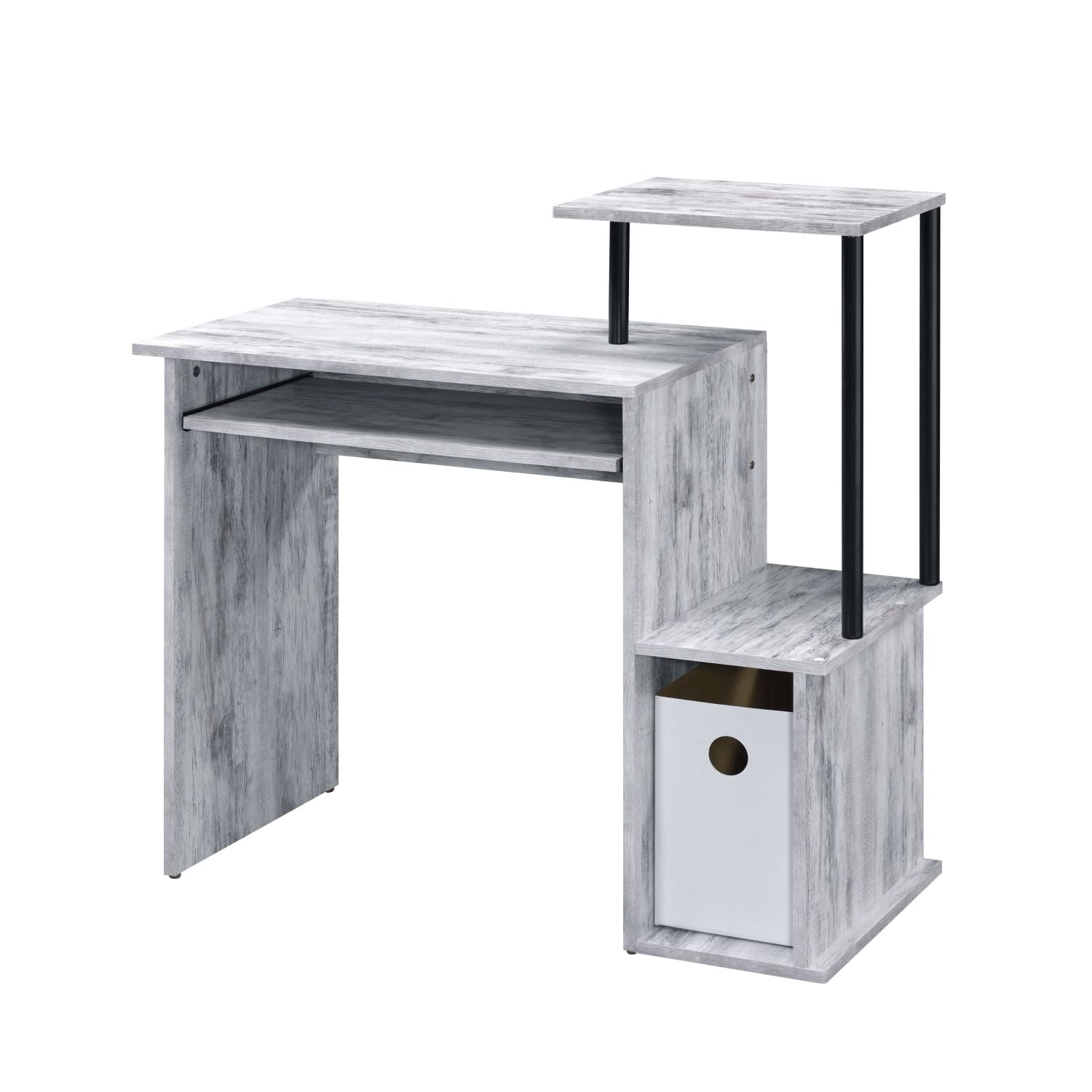 Computer Desk with Keyboard Tray, Rectangular Home Office Desk with 2 Open Shelves and Paper Drawer, Wood and Metal Writing Desk, 37.5 in Wide