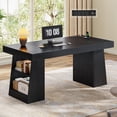 thumbnail image 1 of 55.9" Executive Desk with Power Outlets, Modern Home Office Desk with Storage Shelves, Computer Desk Conference Table, Black, 1 of 8