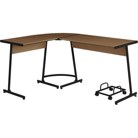 Computer Desk with Metal Legs and CPU Holder, Brown - Saltoro Sherpi